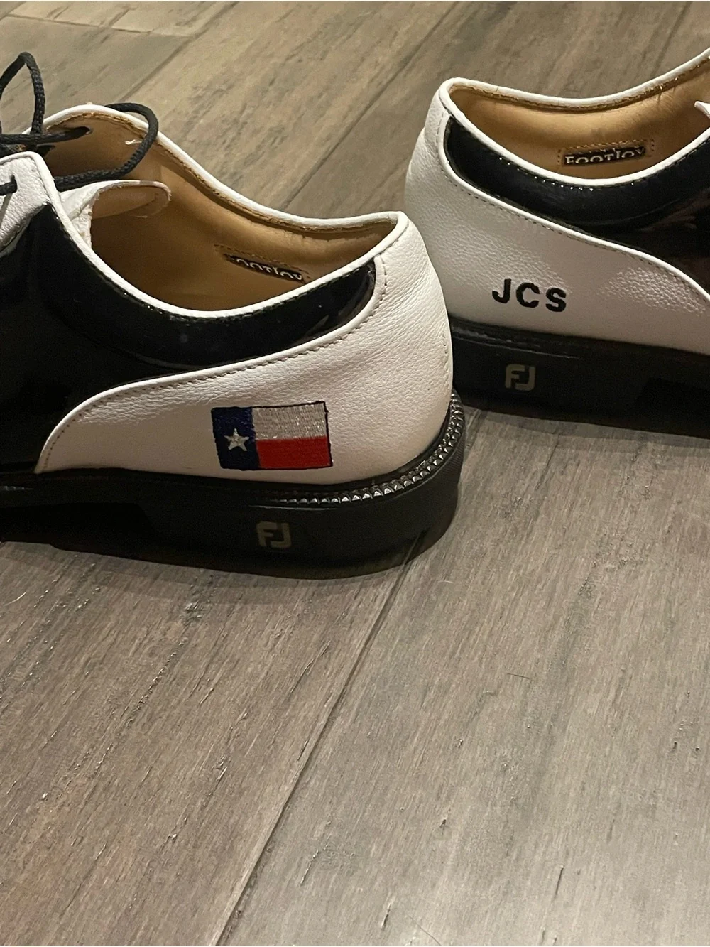 FootJoy DryJoys Golf Shoes Texas Flag Custom JCS Black White Men’s US 9.5 Medium